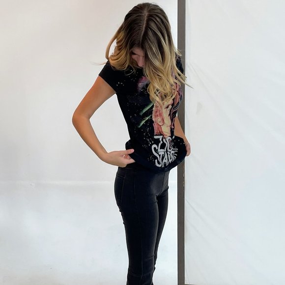 David Bowie Ziggy Stardust Cap Sleeve Band Tee with Gold Splatter Design Size: M - Picture 6 of 14